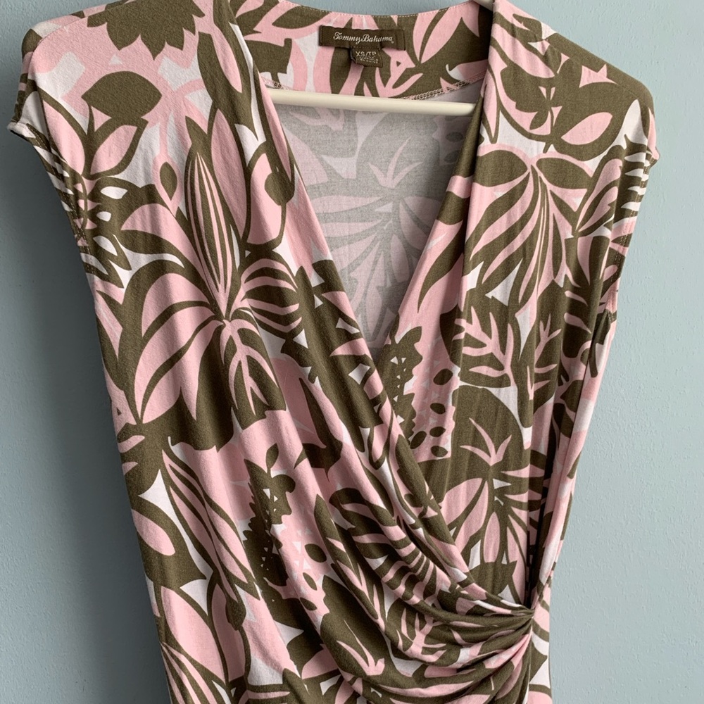 Tommy Bahama Women Tropical Floral Mini Dress Pink/Olive Beach Cruise Vaca XS